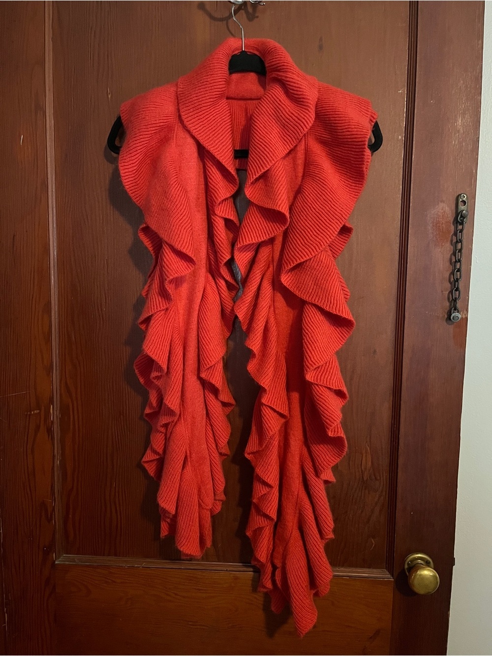 Ruffled Knit Scarf Wrap in Vibrant Red
